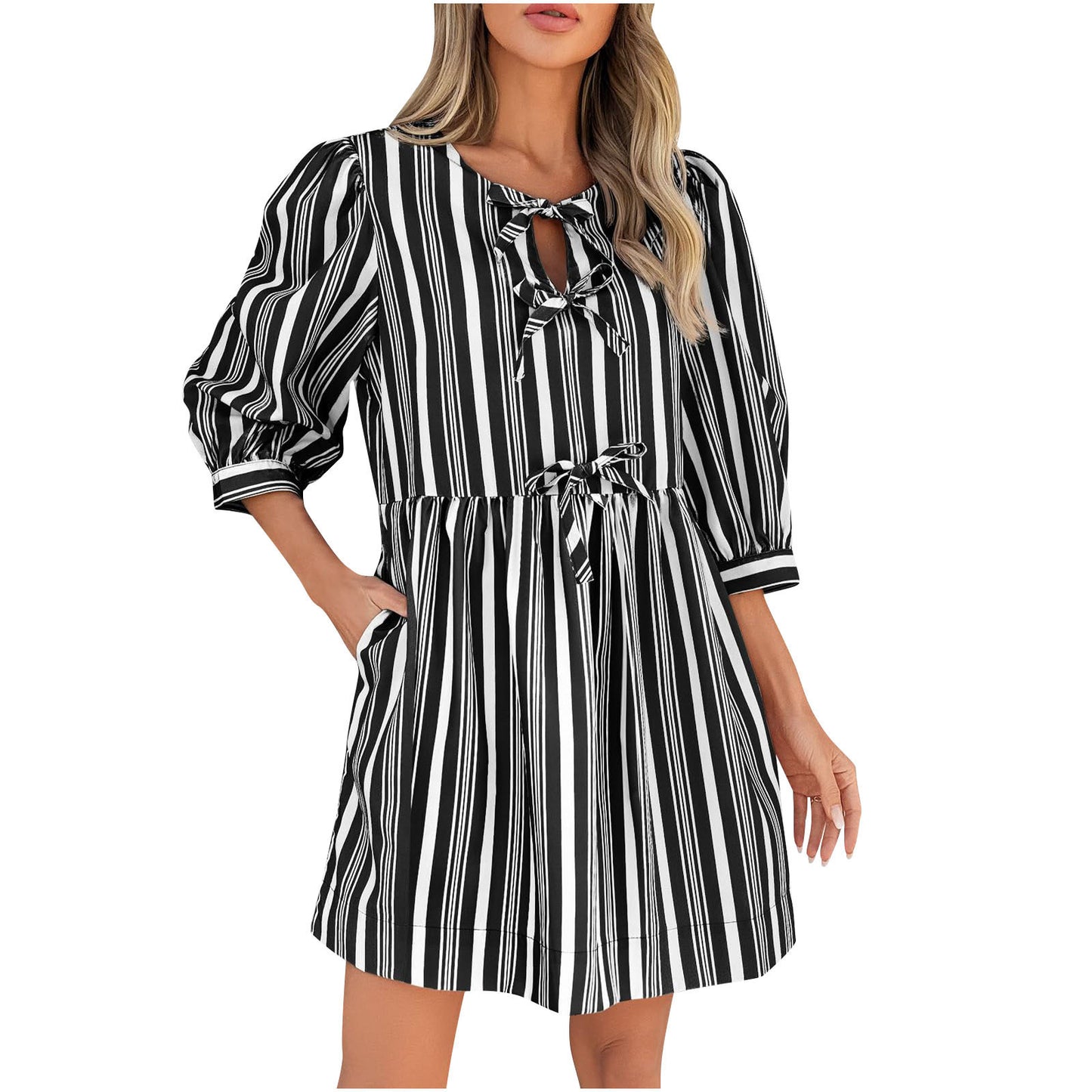 Women's casual striped summer dress with fitted silhouette Ivyshape
