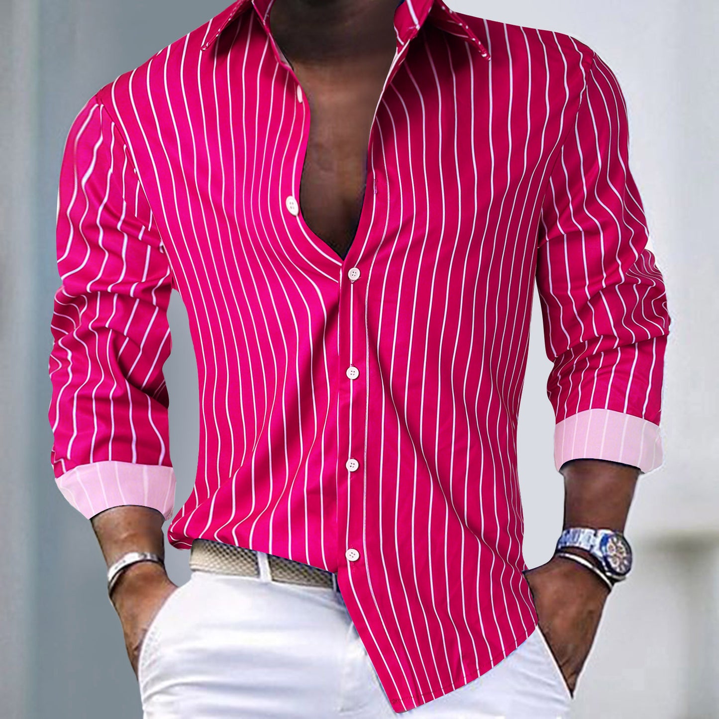 Men's Slim-Fit Shirt with Modern Striped Pattern Ivyshape