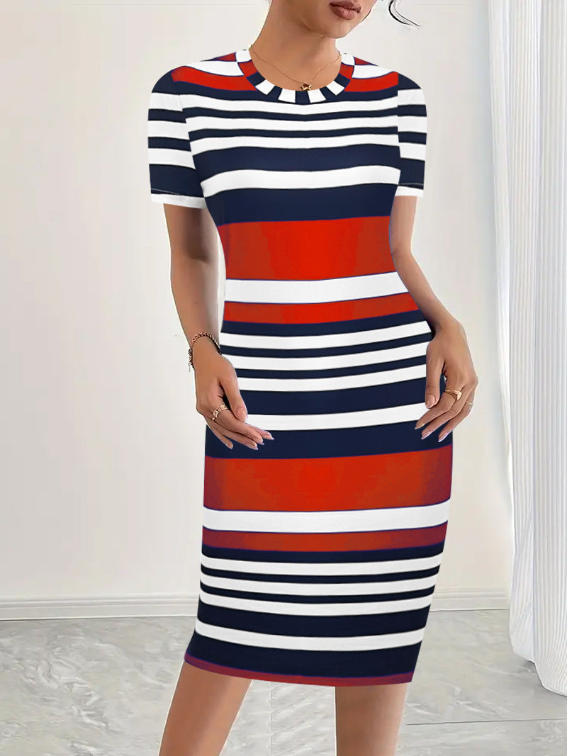 Striped Bodycon Midi Dress for Women Ivyshape