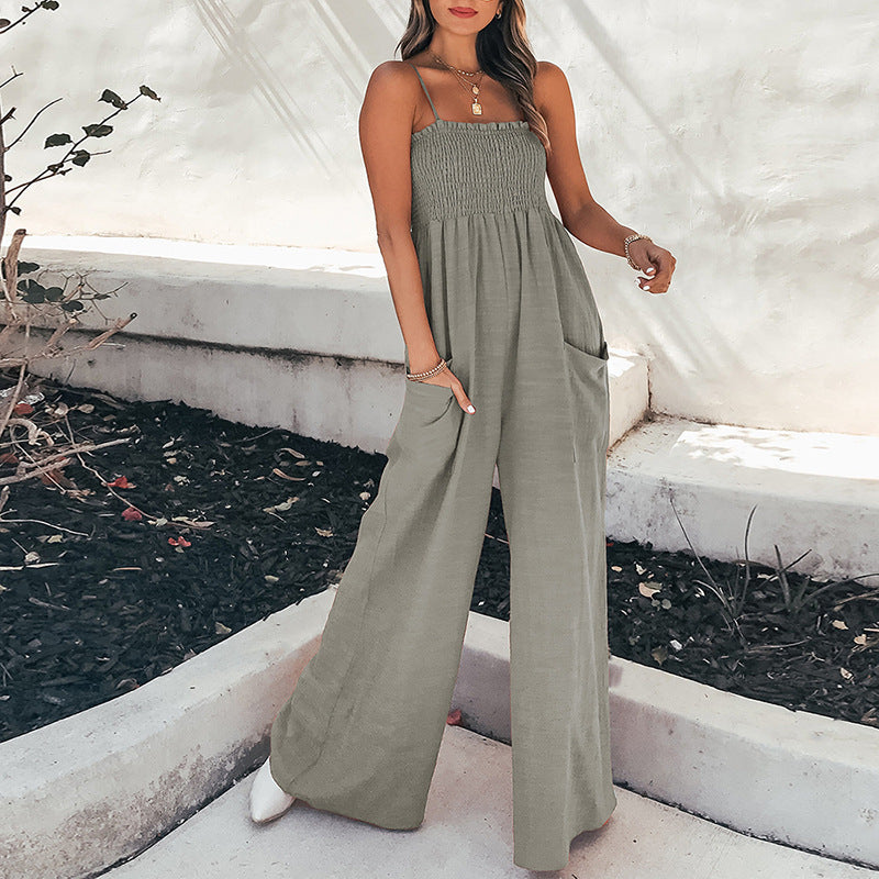 Women Wide Cut Jumpsuit with Elastic Top and Practical Pockets Ivyshape