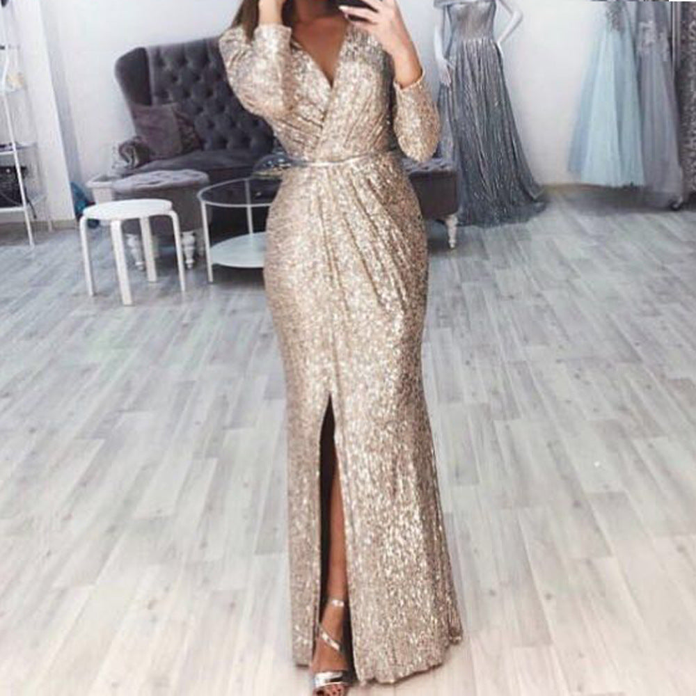 Women Elegant Wrap Dress with Sparkling Detail and Side Slit Ivyshape