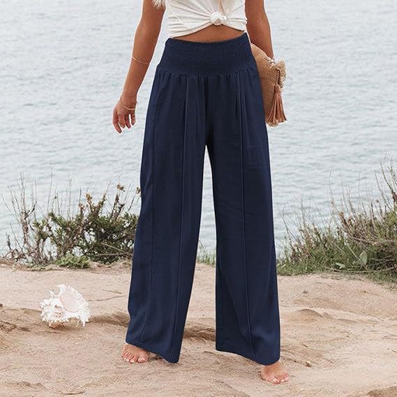Ladies wide and elegant Palazzo pants with high waistband and pleats Ivyshape