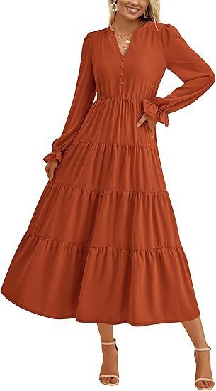 Women's maxi dress with button-decorated front and voluminous sleeves Ivyshape