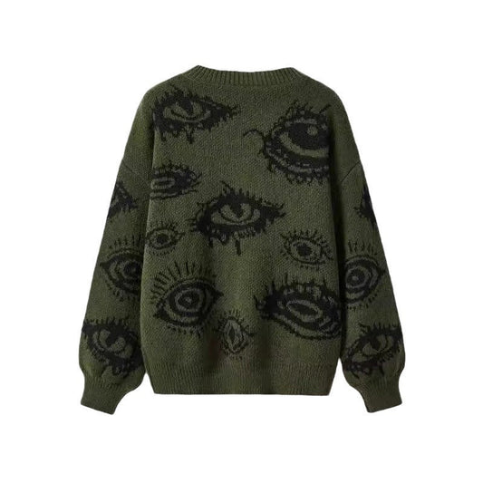 Ivyshape | Round Neck Wide Knitted Jacquard Sweater Unique and Trendy Design