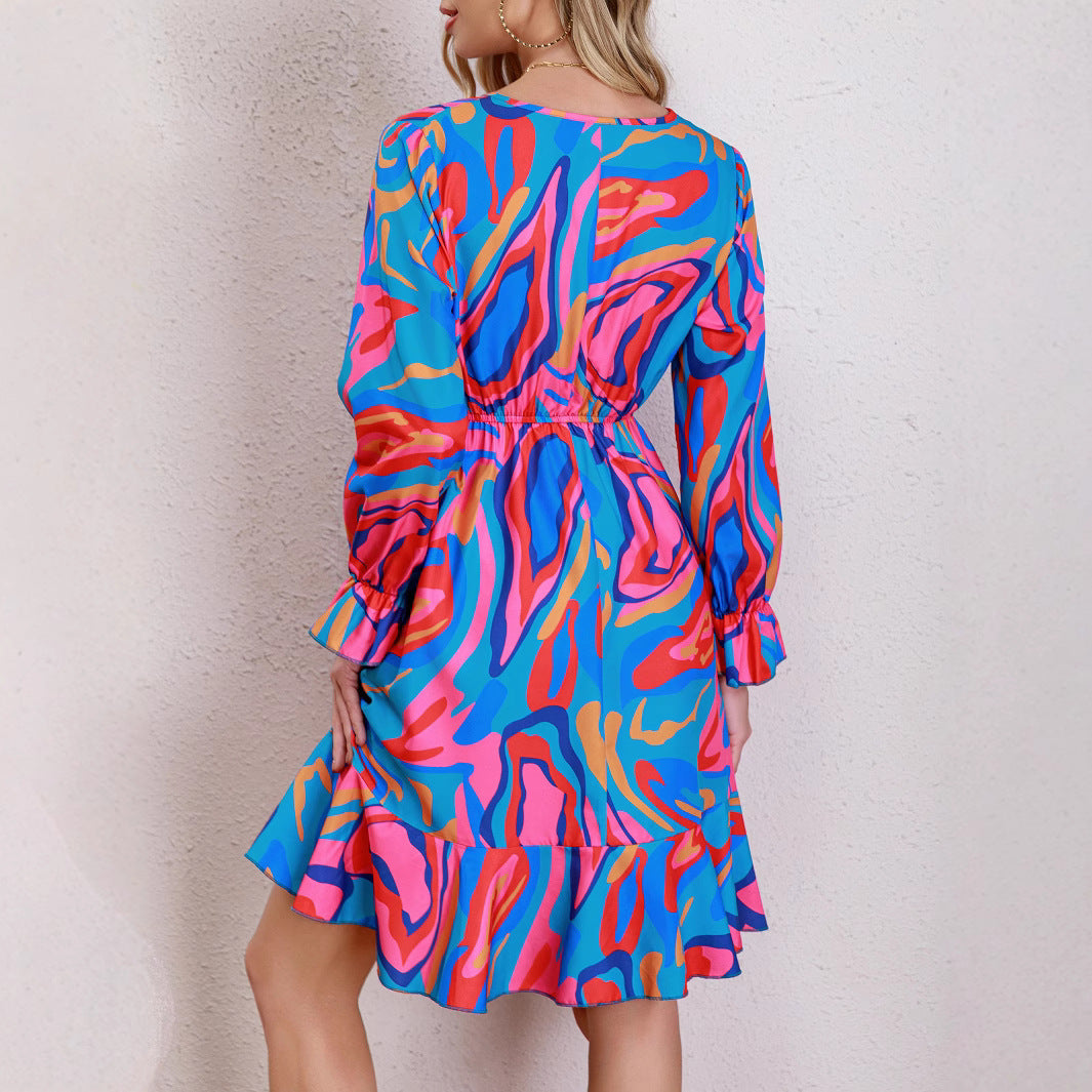 Women's Short Dress with Wrap Design and Cheerful Pattern Ivyshape