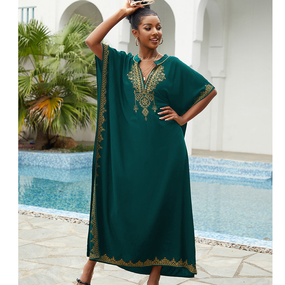 Women's elegant kaftan dress with intricate embellishments and side slit Ivyshape