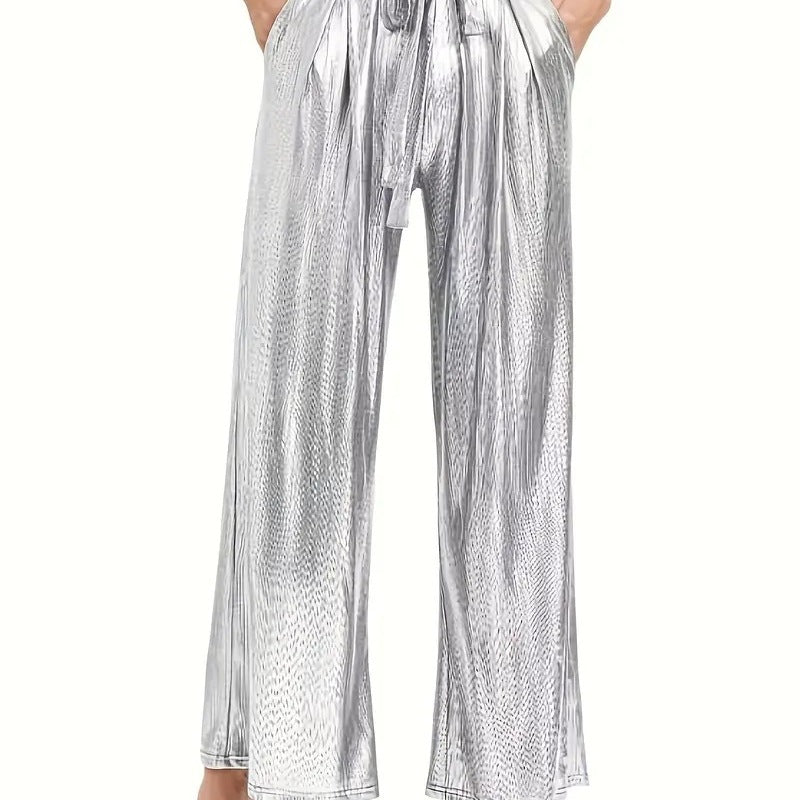 Ladies elegant pleated trousers with glossy finish Ivyshape