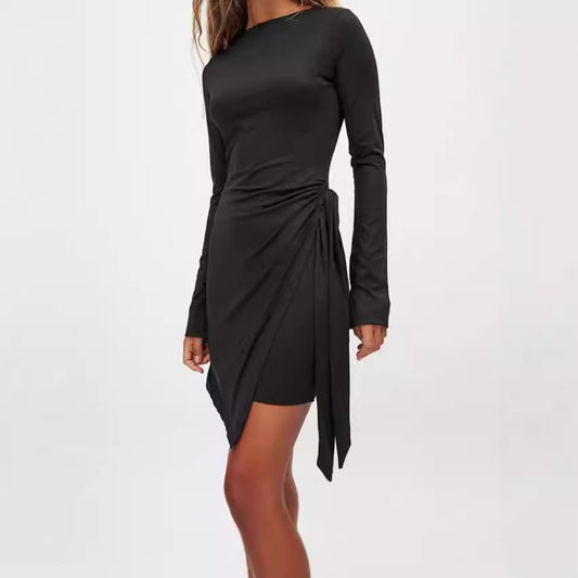 Women Elegant Wrap Dress with Long Sleeves and Asymmetric Hem Ivyshape