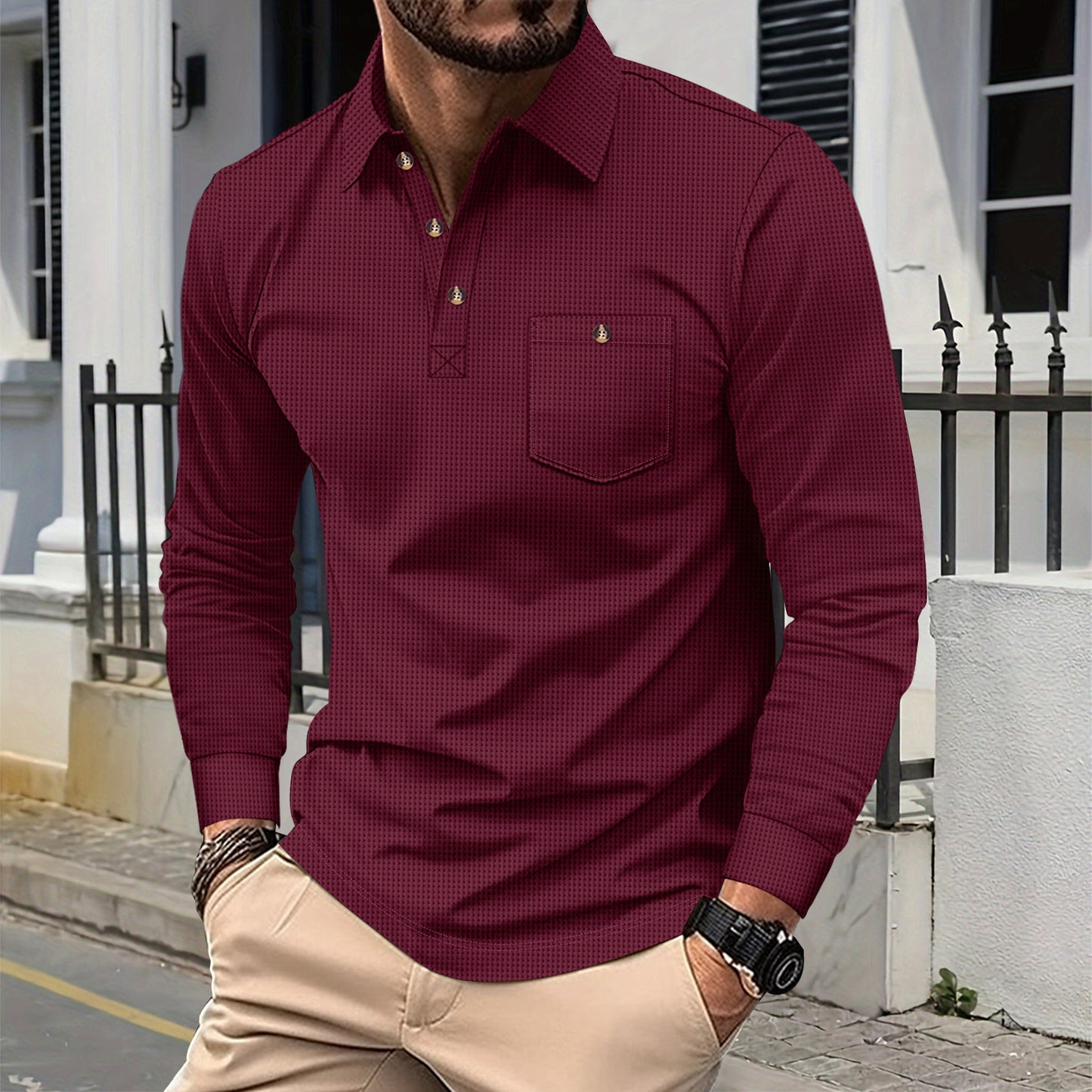 Men's long-sleeve shirt with trendy design and practical chest pocket Ivyshape