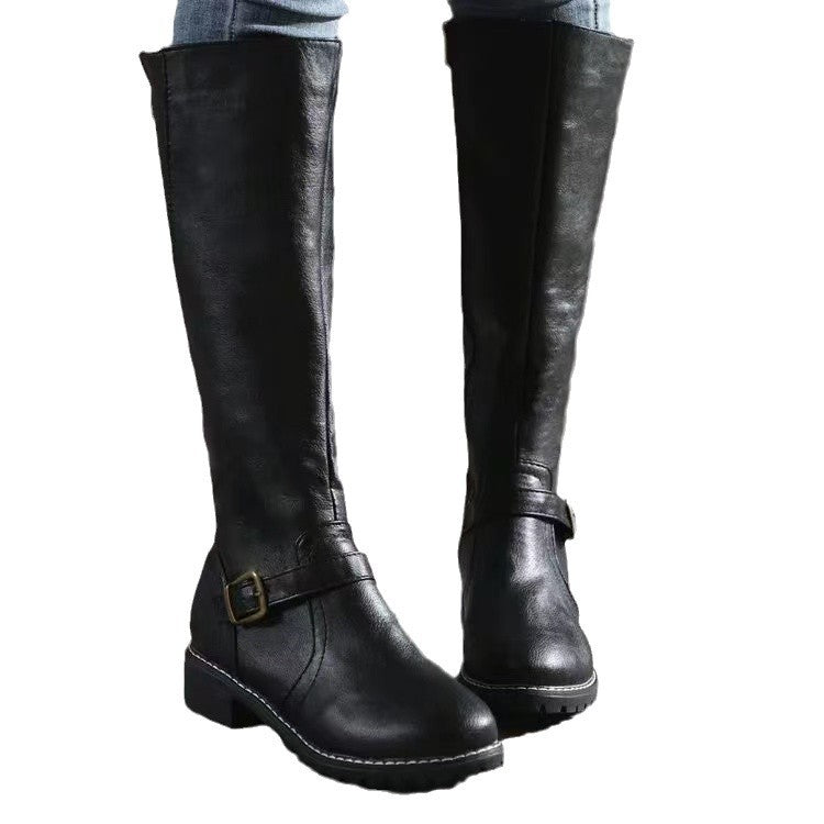 Women's fashionable boots with side zipper and decorative straps Ivyshape
