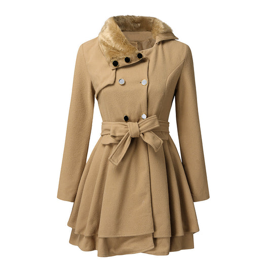 IvyShape | Large Hem Wool Collar Double-Breasted Trench Coat