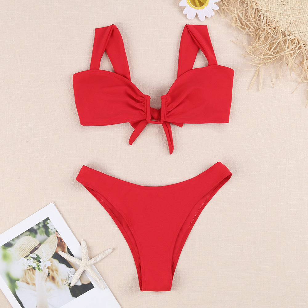 Women's bikini set with playful tie top and high cut leg Ivyshape