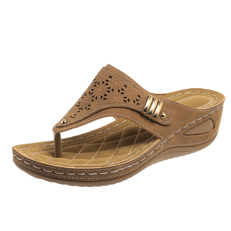 Women Elegant Thong Sandals with Floral Cut-Out Design and Padded Sole Ivyshape