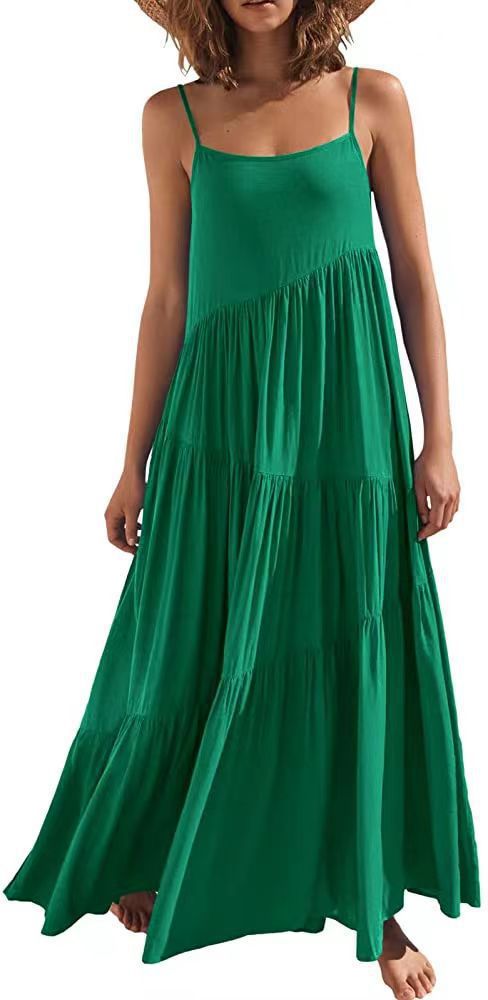 Ladies airy maxi dress with spaghetti straps and stylish layering Ivyshape