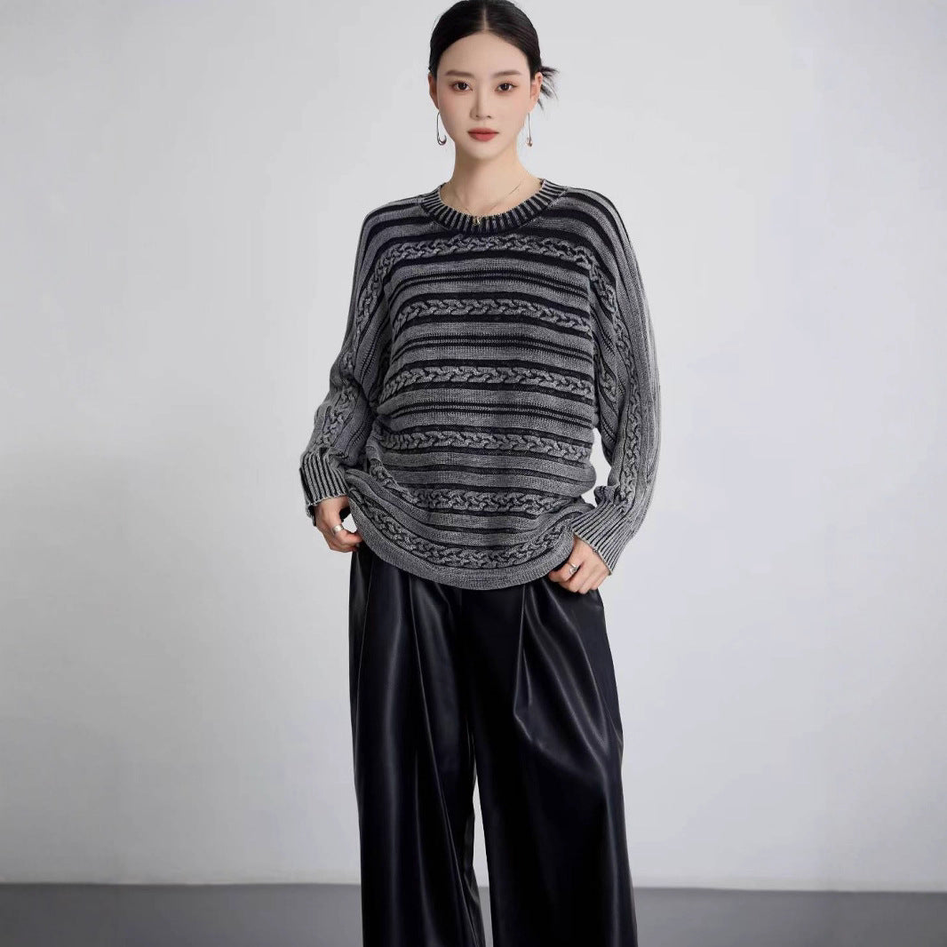 Women Fashionable Knit Sweater with Textured Pattern and Loose Fit Ivyshape