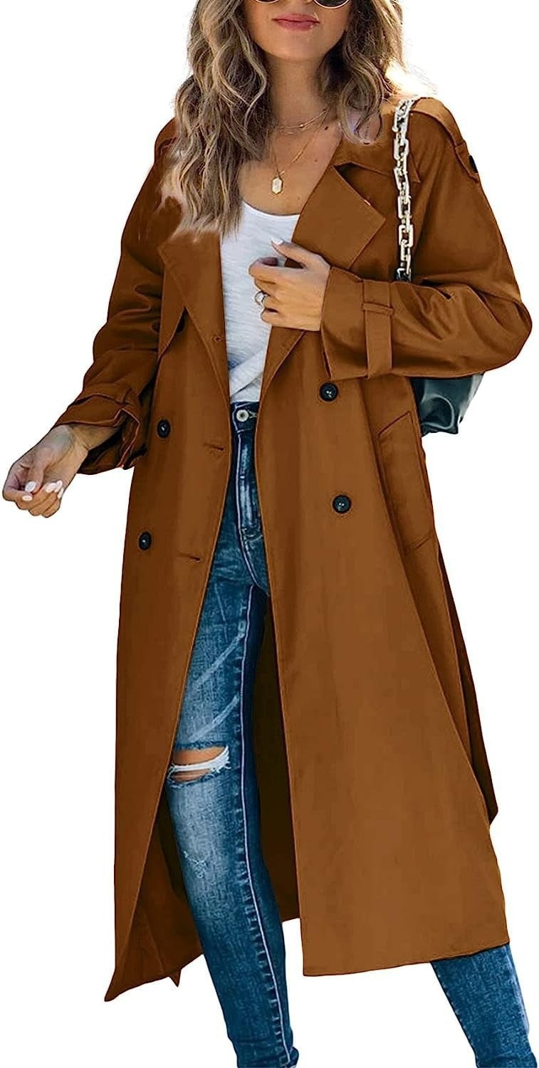 Women Elegant Oversized Style Trench Coat with Waist Belt Ivyshape