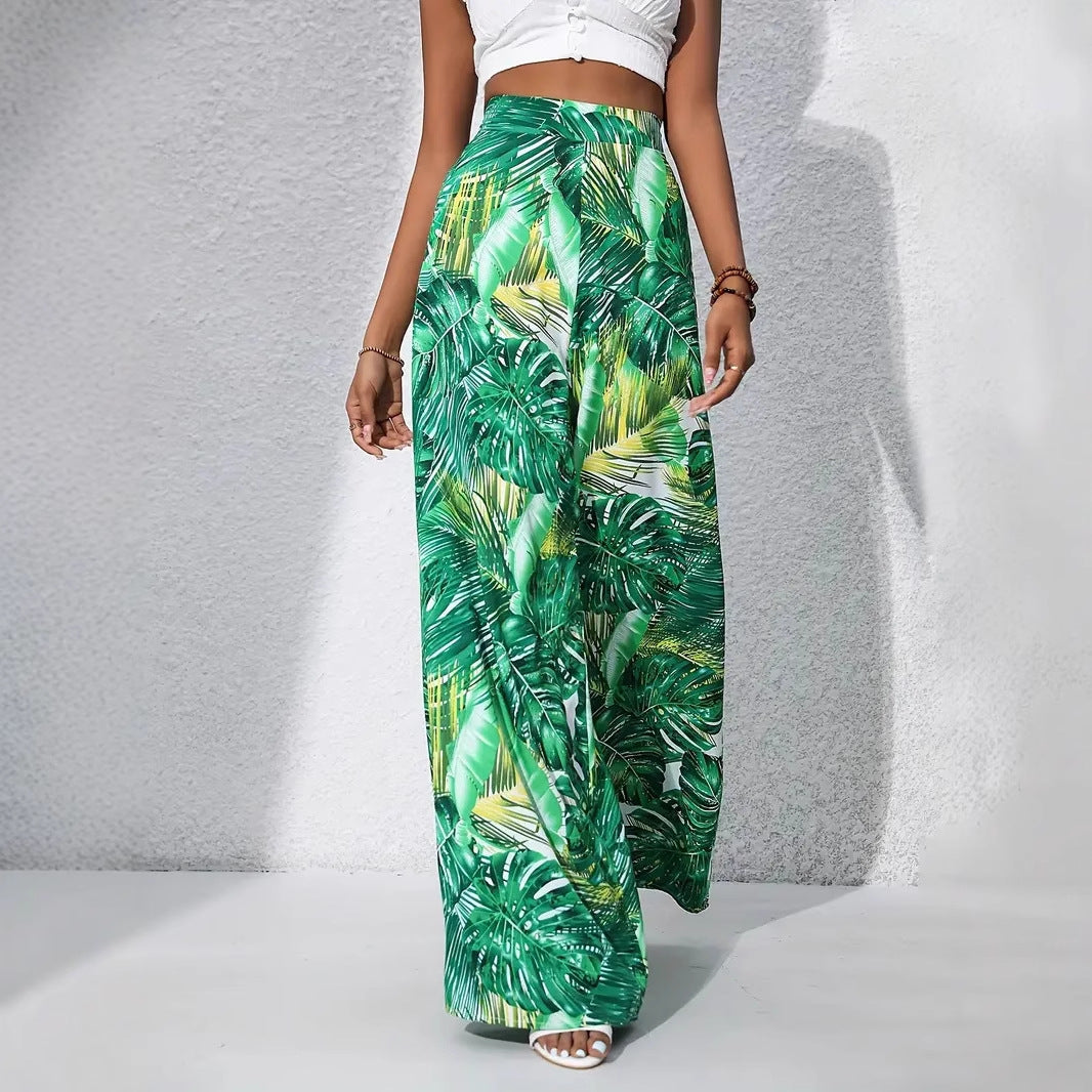 Women's maxi skirt made from lightweight materials with tropical leaf print Ivyshape