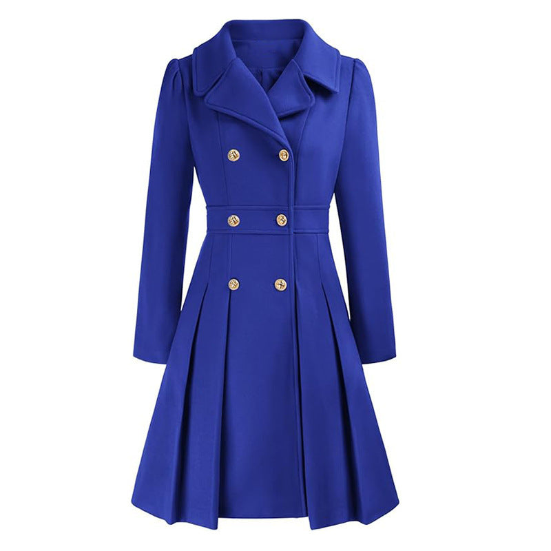 Women's fitted trench coat with double button fastening and pleats Ivyshape