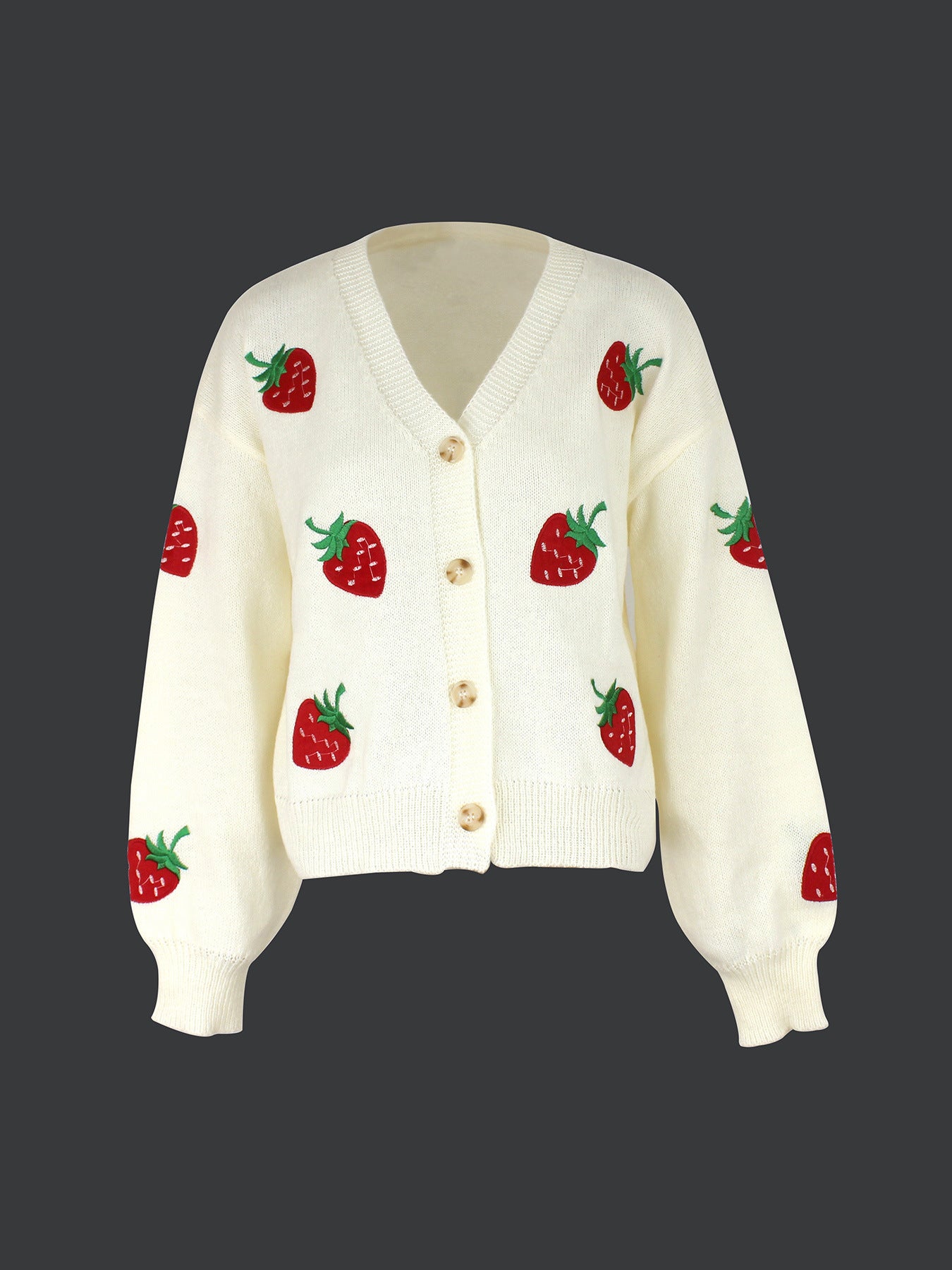 Women playful knit cardigan with strawberry embroidery Ivyshape