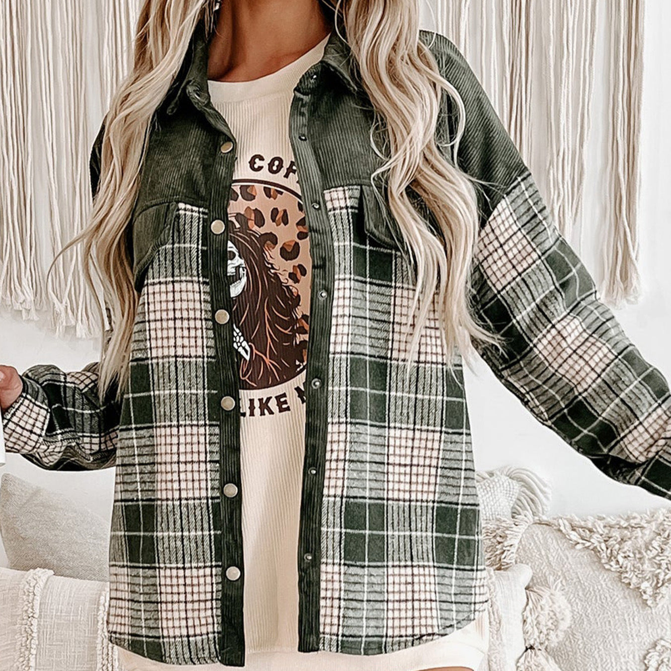 IvyShape | Plaid Color Block Shirt Jacket