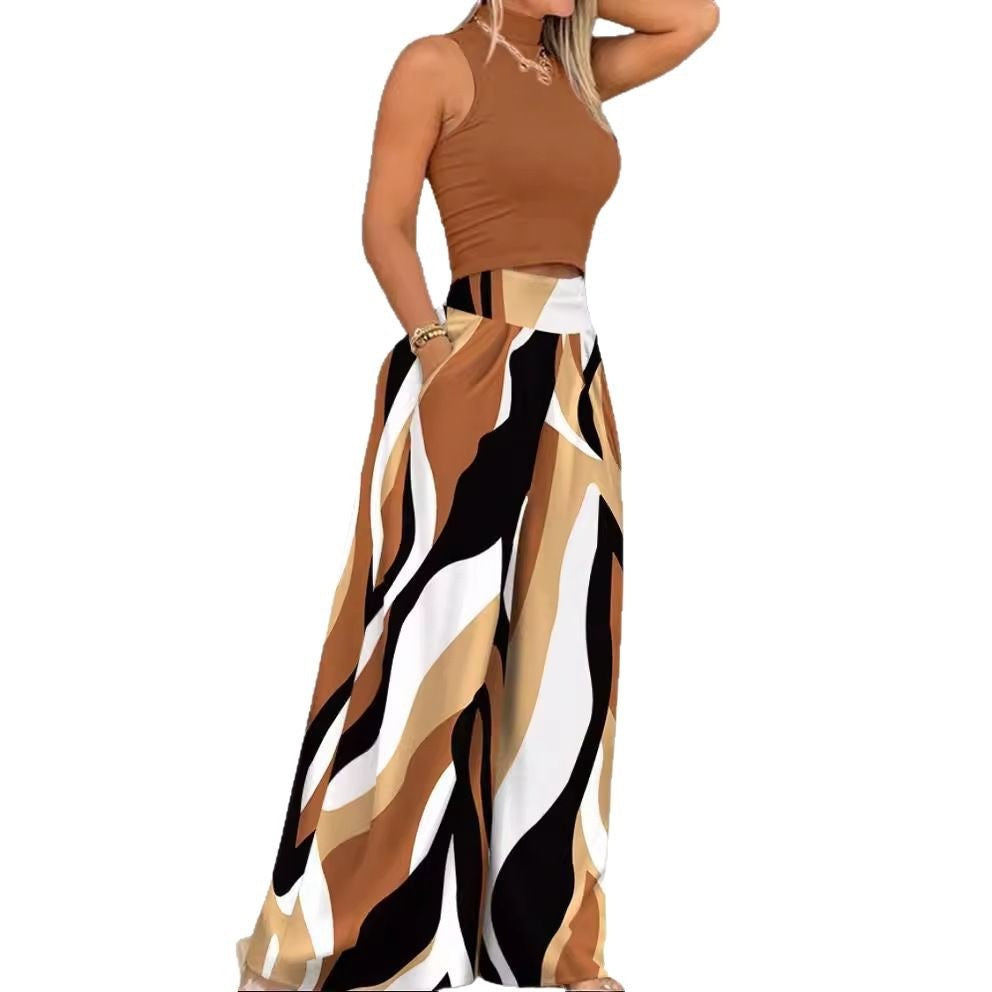 Ladies maxi skirt with asymmetric patterns and elastic waistband Ivyshape