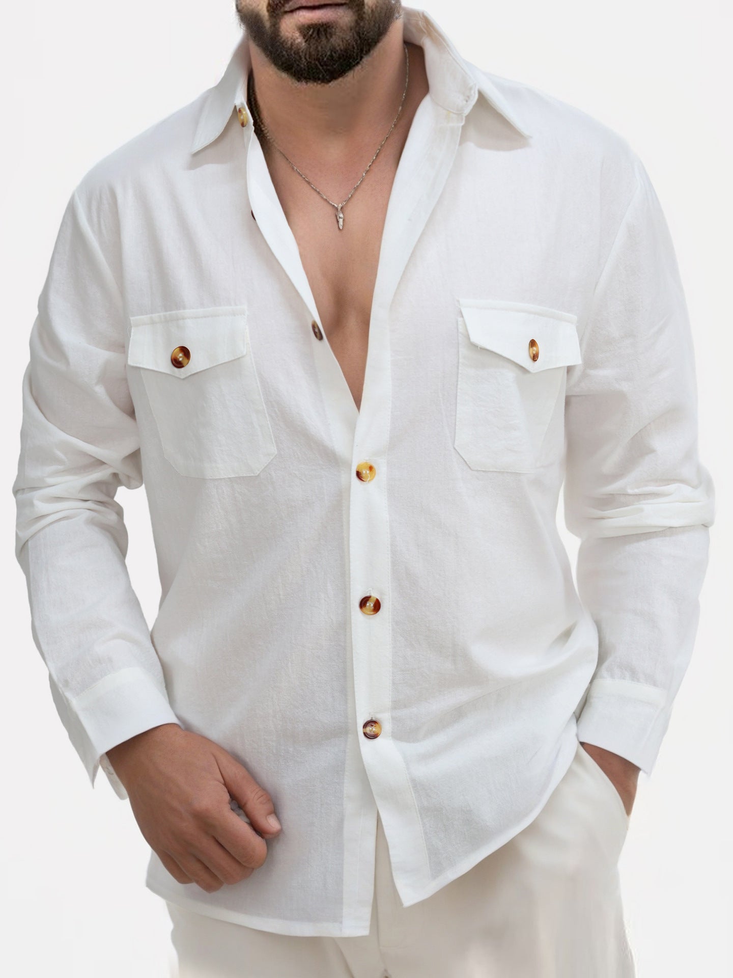 Men's casual shirt with modern buttons and practical chest pockets Ivyshape