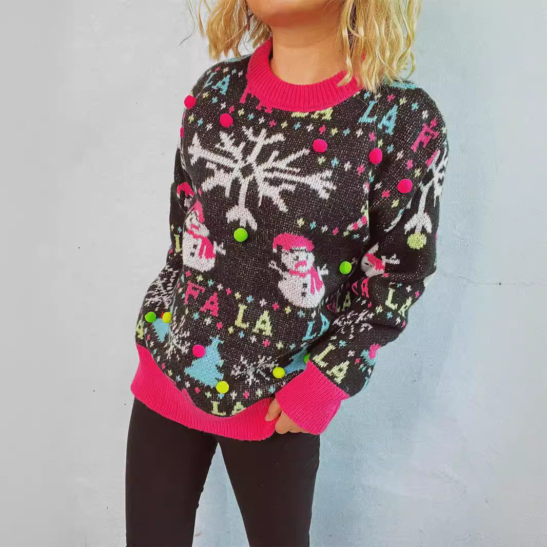 Women festive sweater with colorful 3D appliqués and thematic design Ivyshape