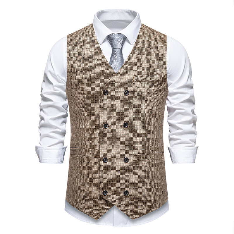 Men's Elegant Waistcoat with Double Breasted Button Placket and Fine Geometric Pattern Ivyshape