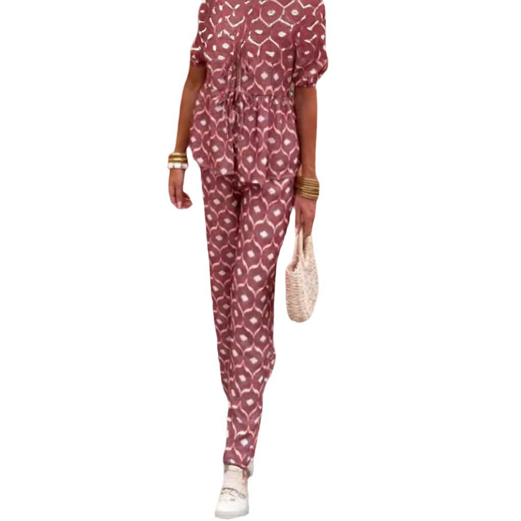 Women Elegant Set with Puff Sleeves and Patch Pockets Ivyshape