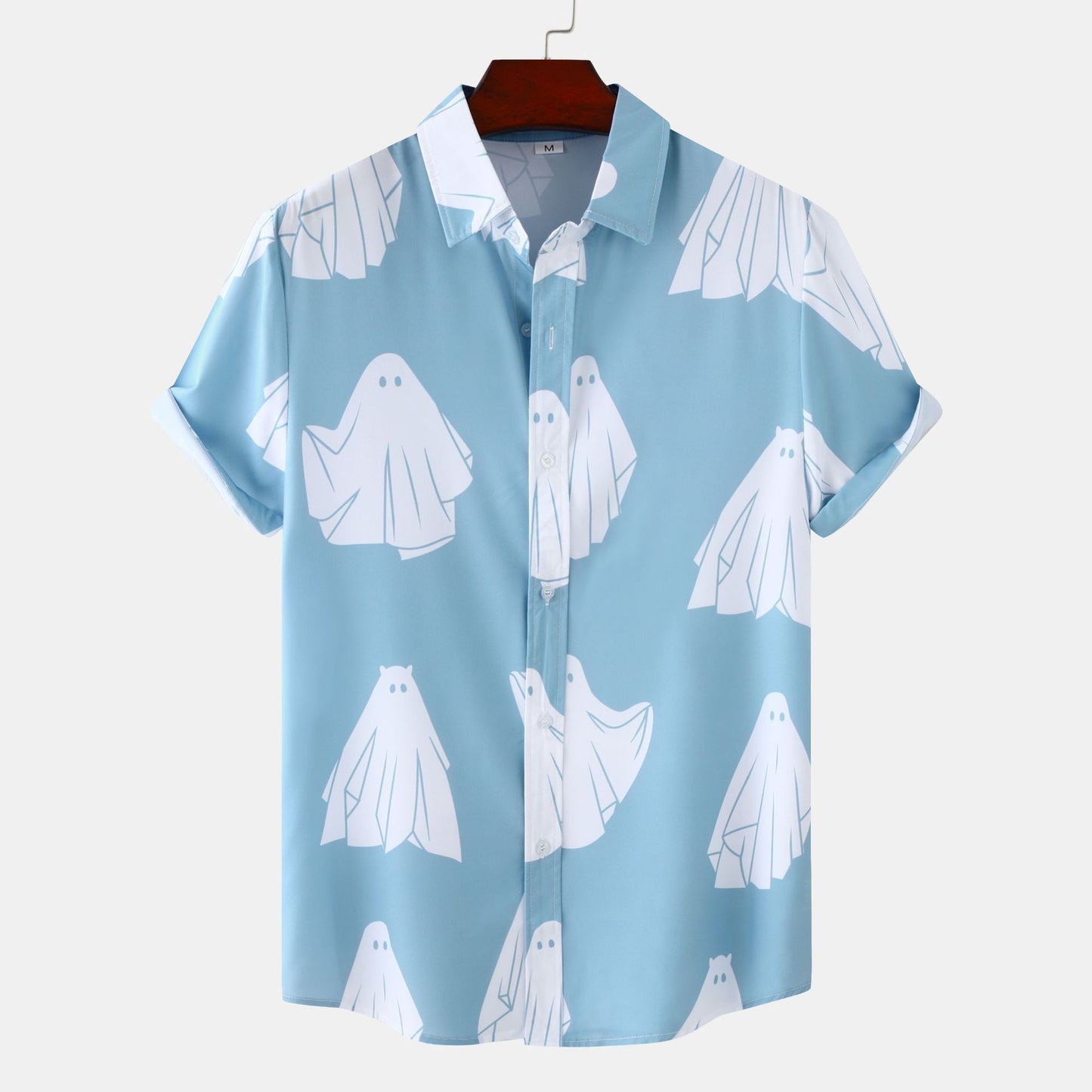 Men's Short Sleeve Shirt with Unique Ghost Print Ivyshape
