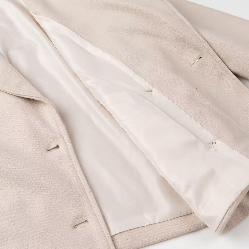 Women elegant wool jacket with double button placket and modern details Ivyshape