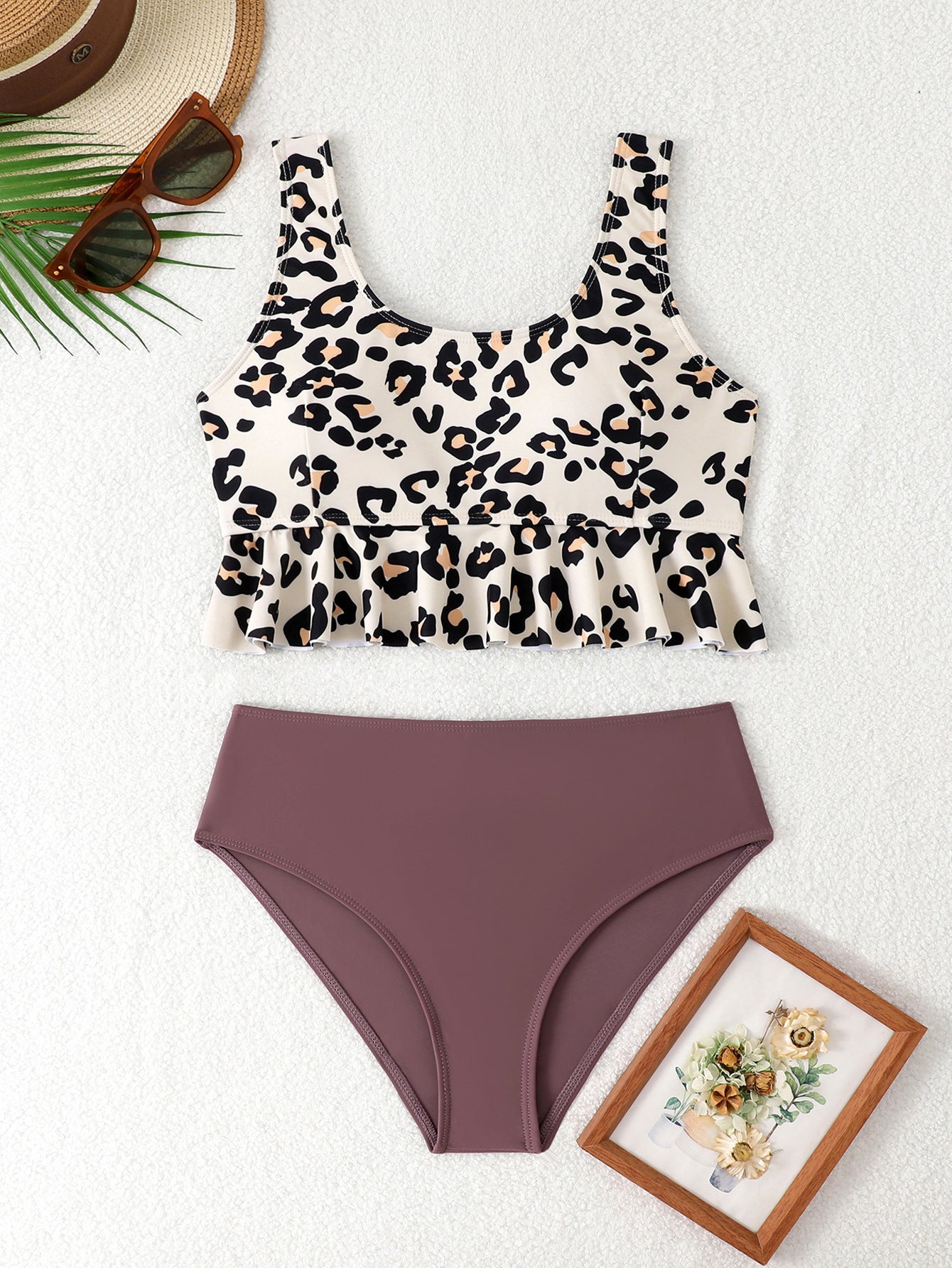 Ladies Bikini set with fashionable ruffle design and adjustable top Ivyshape