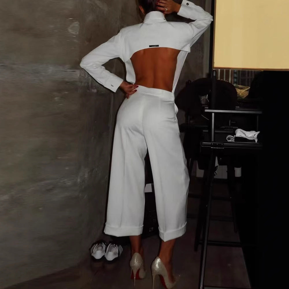 Women's Elegant Jumpsuit with Wide Leg and Classic Collar Ivyshape