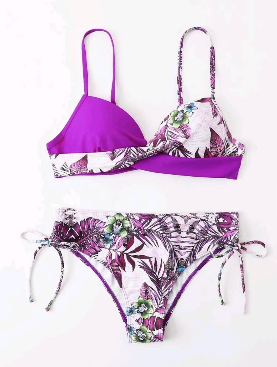 Women Two-Piece Bikini Set with Floral Bottom and Adjustable Straps Ivyshape