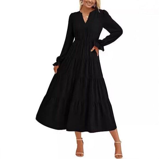 Women's maxi dress with button-decorated front and voluminous sleeves Ivyshape