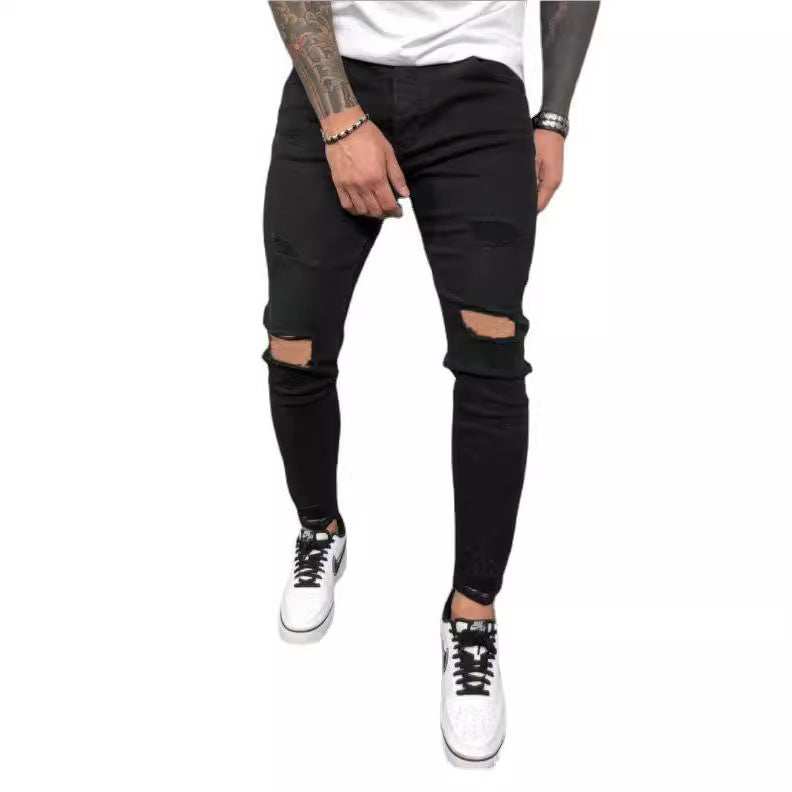 Men's Slim Fit Jeans with Fashionable Rips Ivyshape