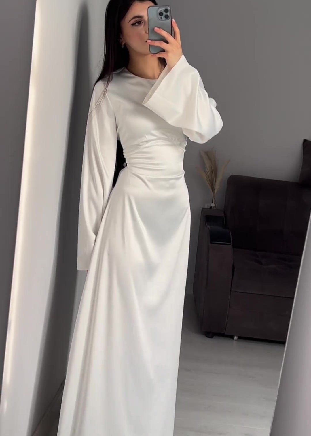 Ivyshape | Satin Long Sleeve Maxi Dress