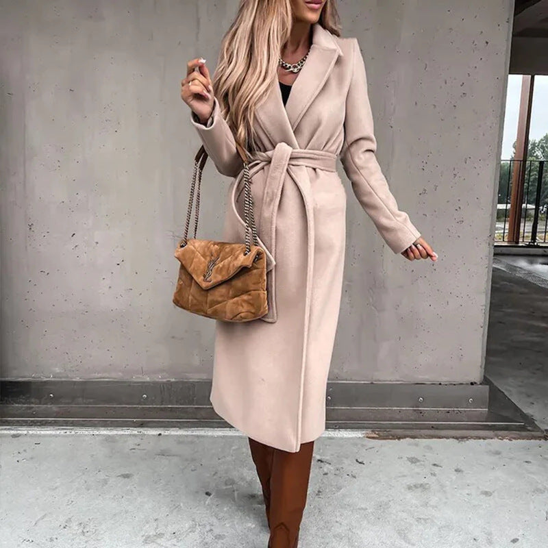 Ivyshape | V-Neck Tie Wool Coat Top