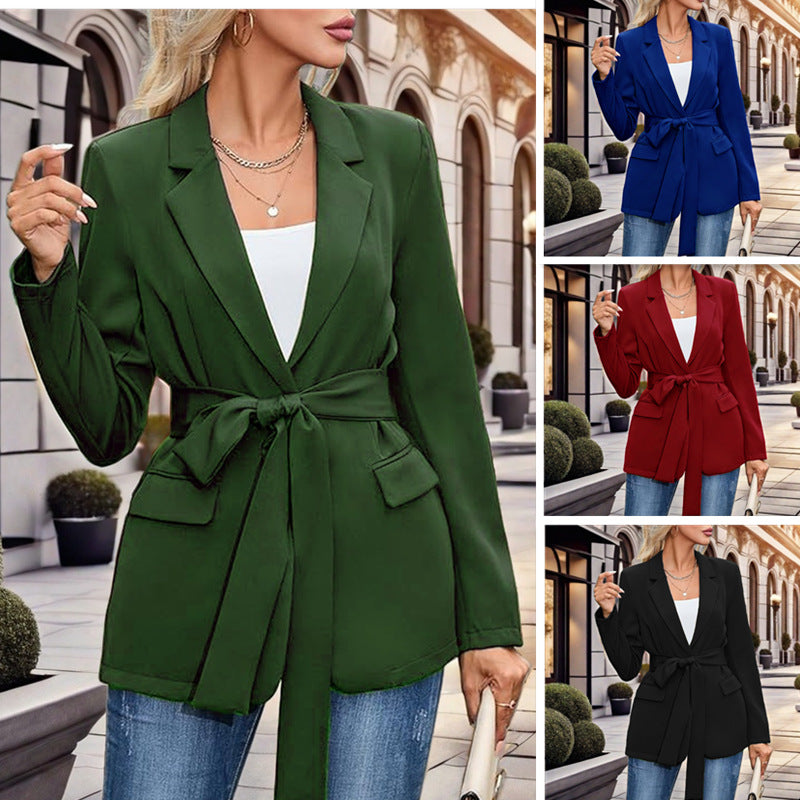 Women's elegant blazer with tailored cut and belt Ivyshape