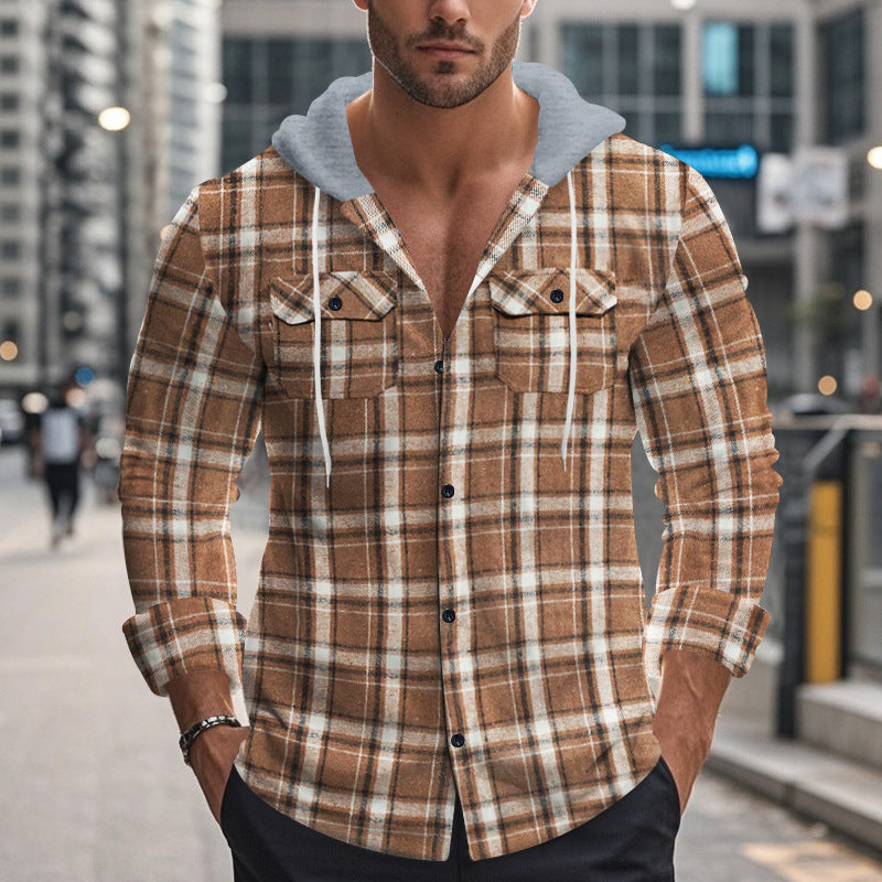 Men's lightweight flannel shirts with hood and modern check details Ivyshape