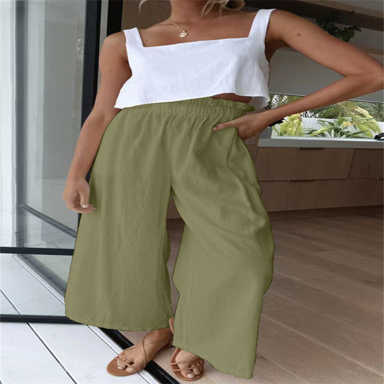 Women's airy palazzo pants with elastic waistband and wide cut legs Ivyshape