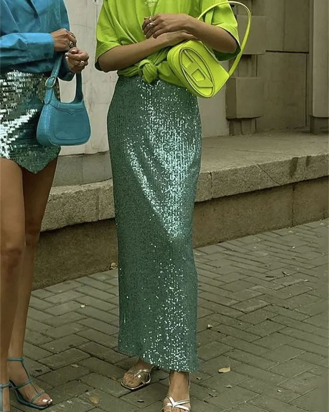 Women's Glittering Midi Skirt with Sequin Decoration Ivyshape