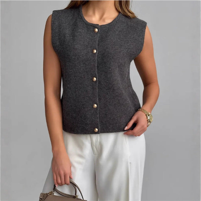 Ladies knit vest with elegant buttons Ivyshape