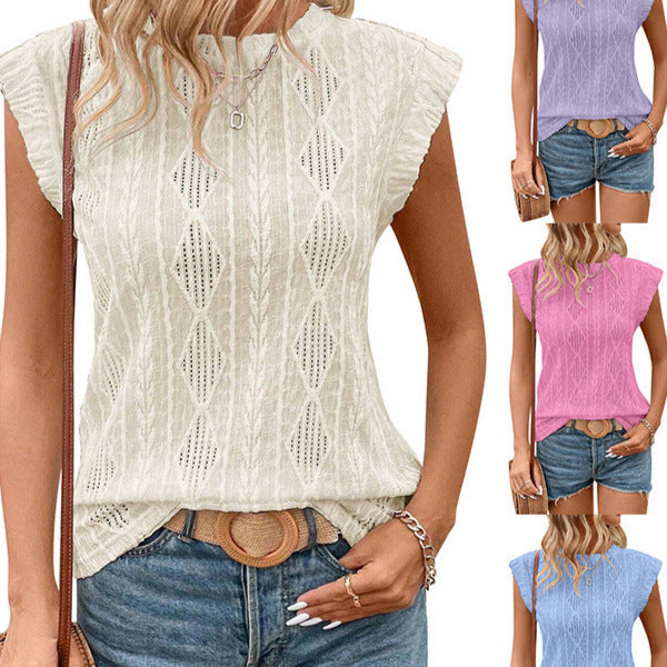 Women's airy short sleeve top with refined knit pattern Ivyshape