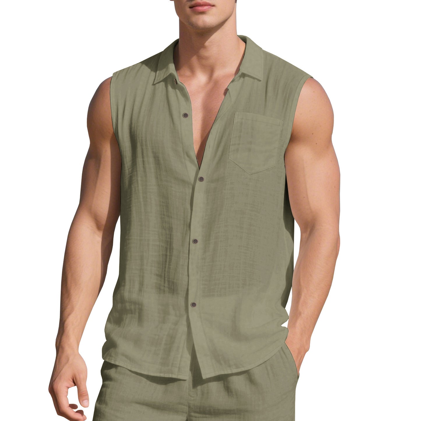 Men's sleeveless holiday shirt with buttonable collar Ivyshape