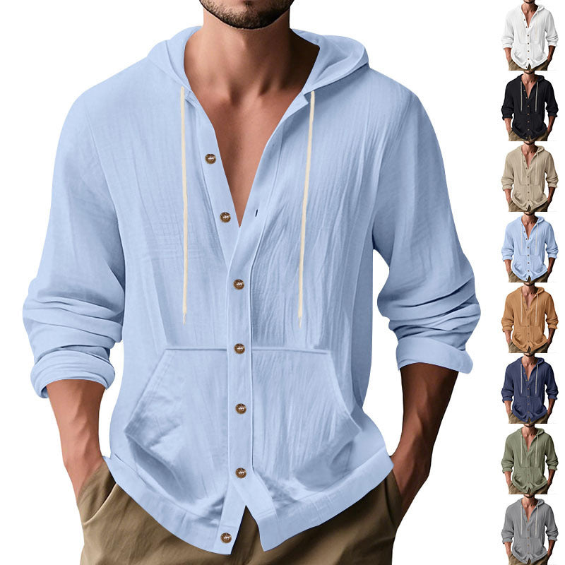 Men's casual hoodie with button placket and practical side pockets Ivyshape