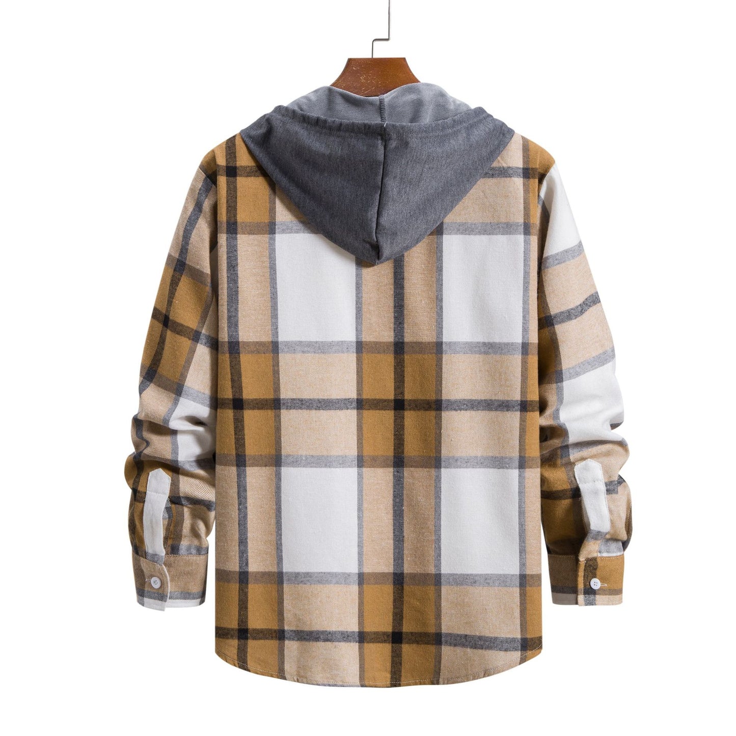 Men's check shirt jacket with integrated hooded sweater and comfortable button details Ivyshape