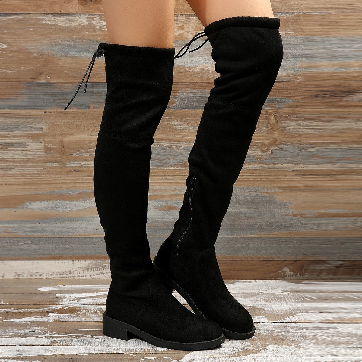Women Overknee Boots with stylish lacing design and high-quality suede Ivyshape