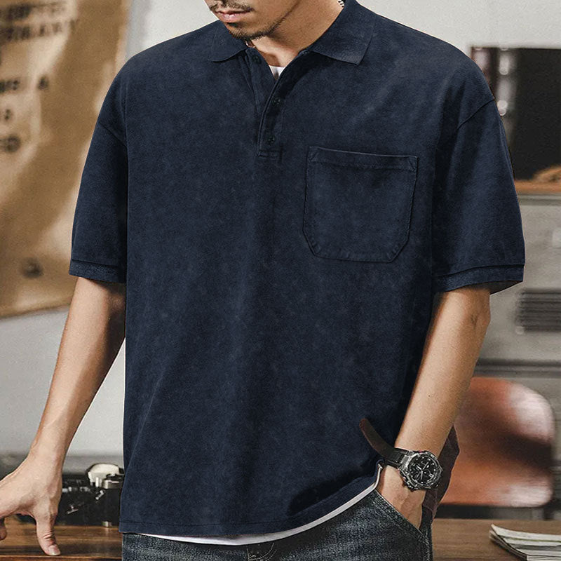 Men's Short Sleeve Polo Shirt with Practical Chest Pocket and Classic Collar Ivyshape