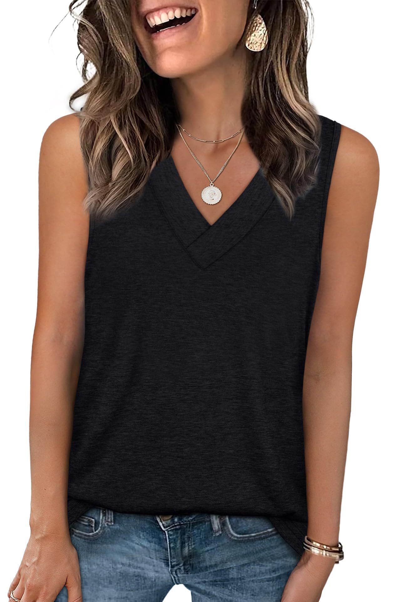 Ladies Relaxed Fit V-Neck Tank Top Ivyshape